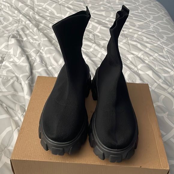 Womens Black Sock Boots, - Picture 1 of 6